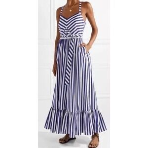 J.Crew Striped Ruffle Maxi White Deep‎ Orchid Belted Cotton Tank Dress Size 2
